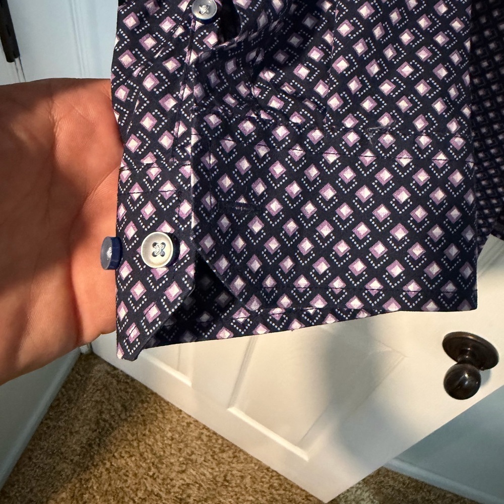 Tasso Elba Navy and Lavender Patterned Shirt - Picture 4 of 7